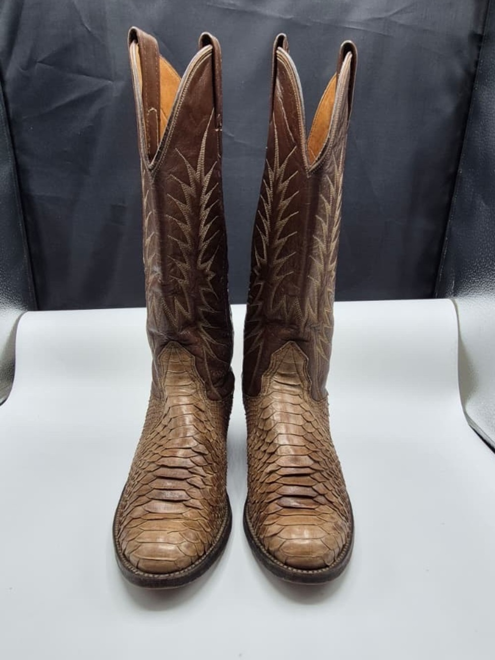 Vtg Nocona Brown Exotic-Print Men's Cowboy Boots
